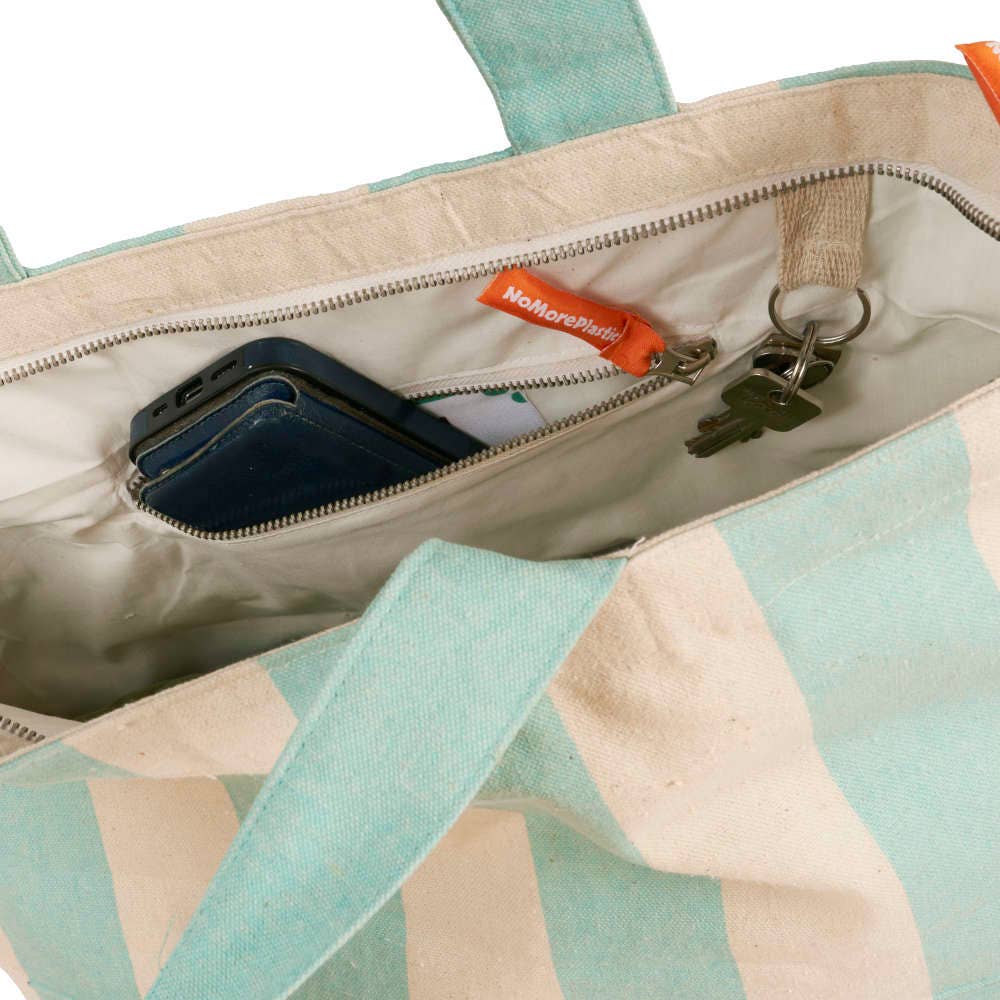 NoMorePlastic Bags - No-Waste MINT Shopper oder Strandtasche - Hergestellt aus recycelter Bettwäsche