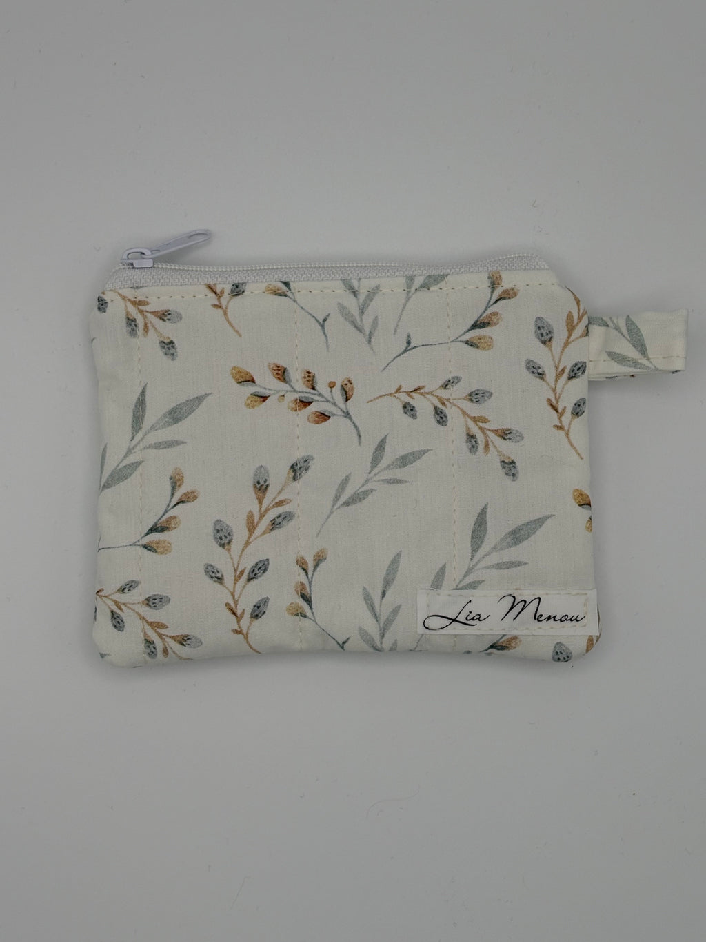 Mini Geldbörse Beige Pflanzenmuster Handgemacht