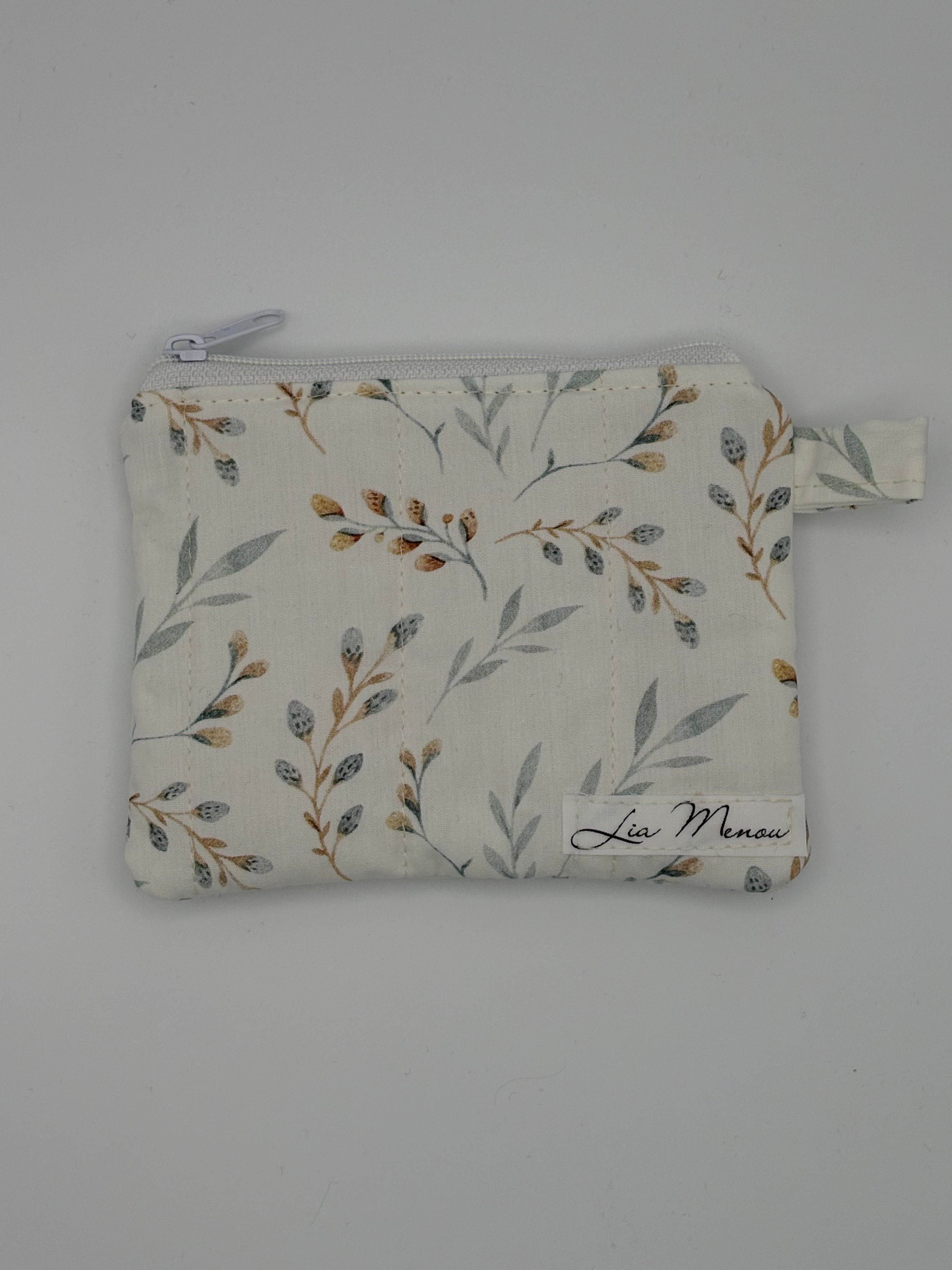 Mini Geldbörse Beige Pflanzenmuster Handgemacht