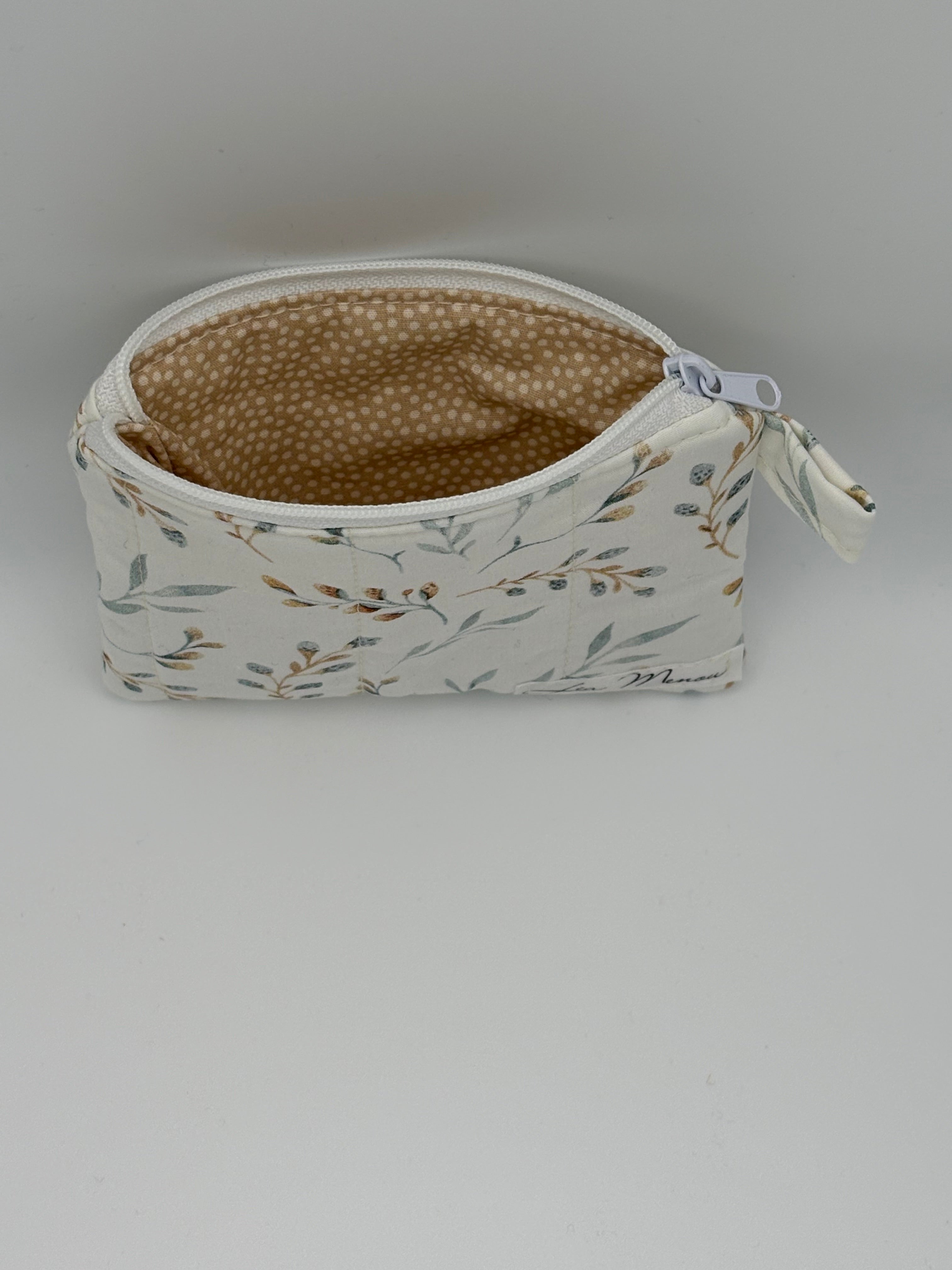 Mini Geldbörse Beige Pflanzenmuster Handgemacht