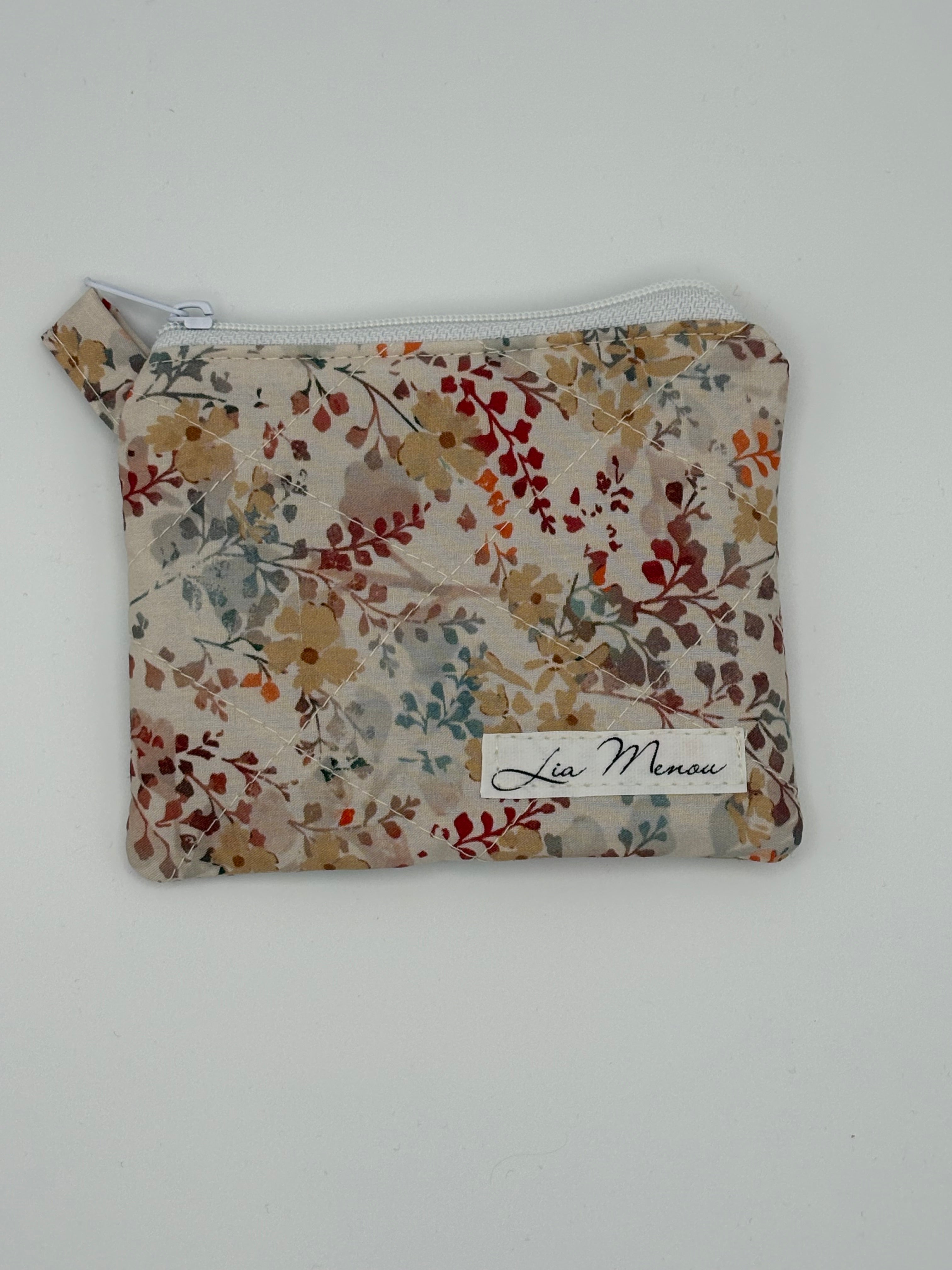 Mini Geldbörse Zarte Blümchen Beige Handgemacht