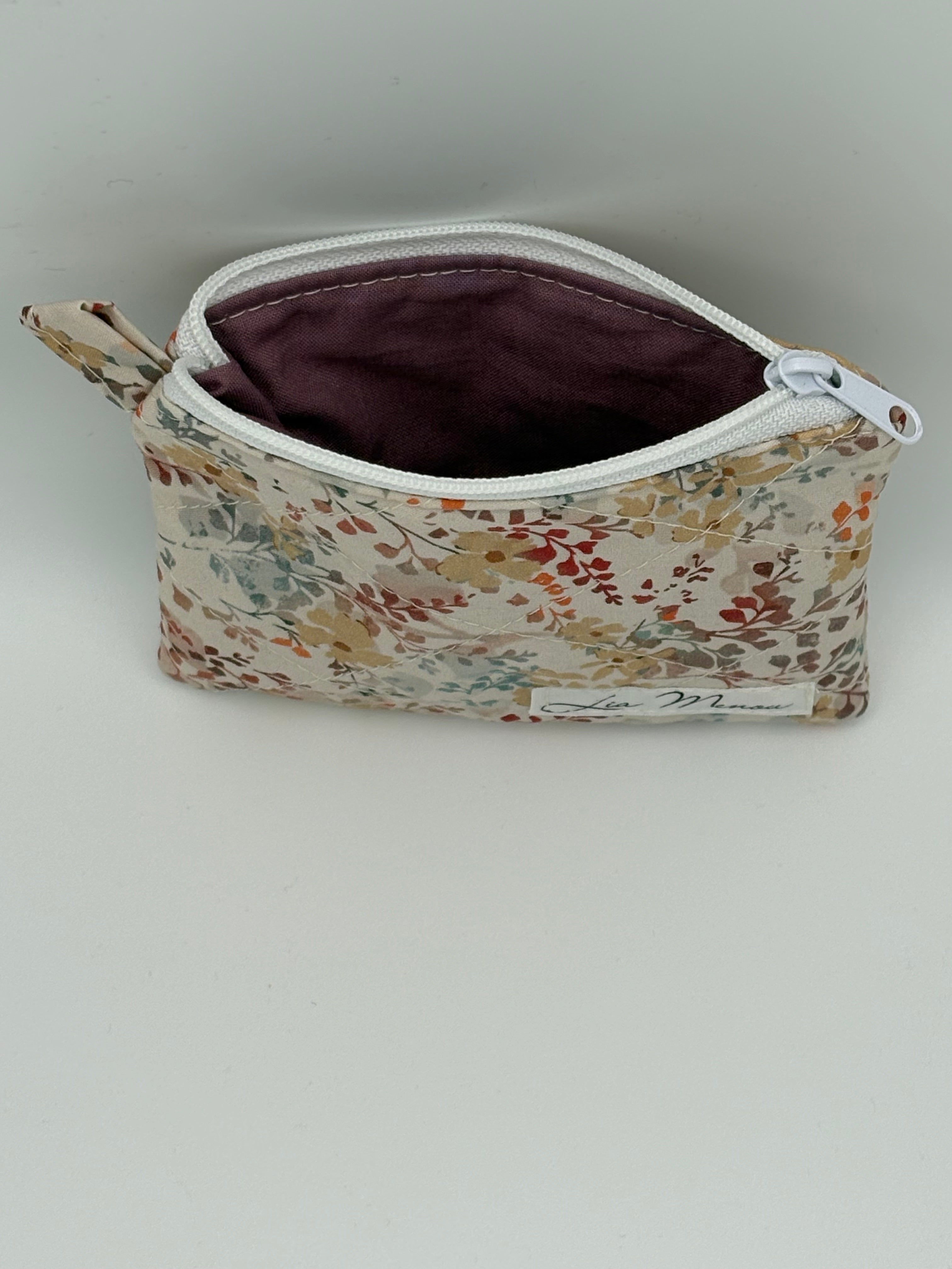 Mini Geldbörse Zarte Blümchen Beige Handgemacht