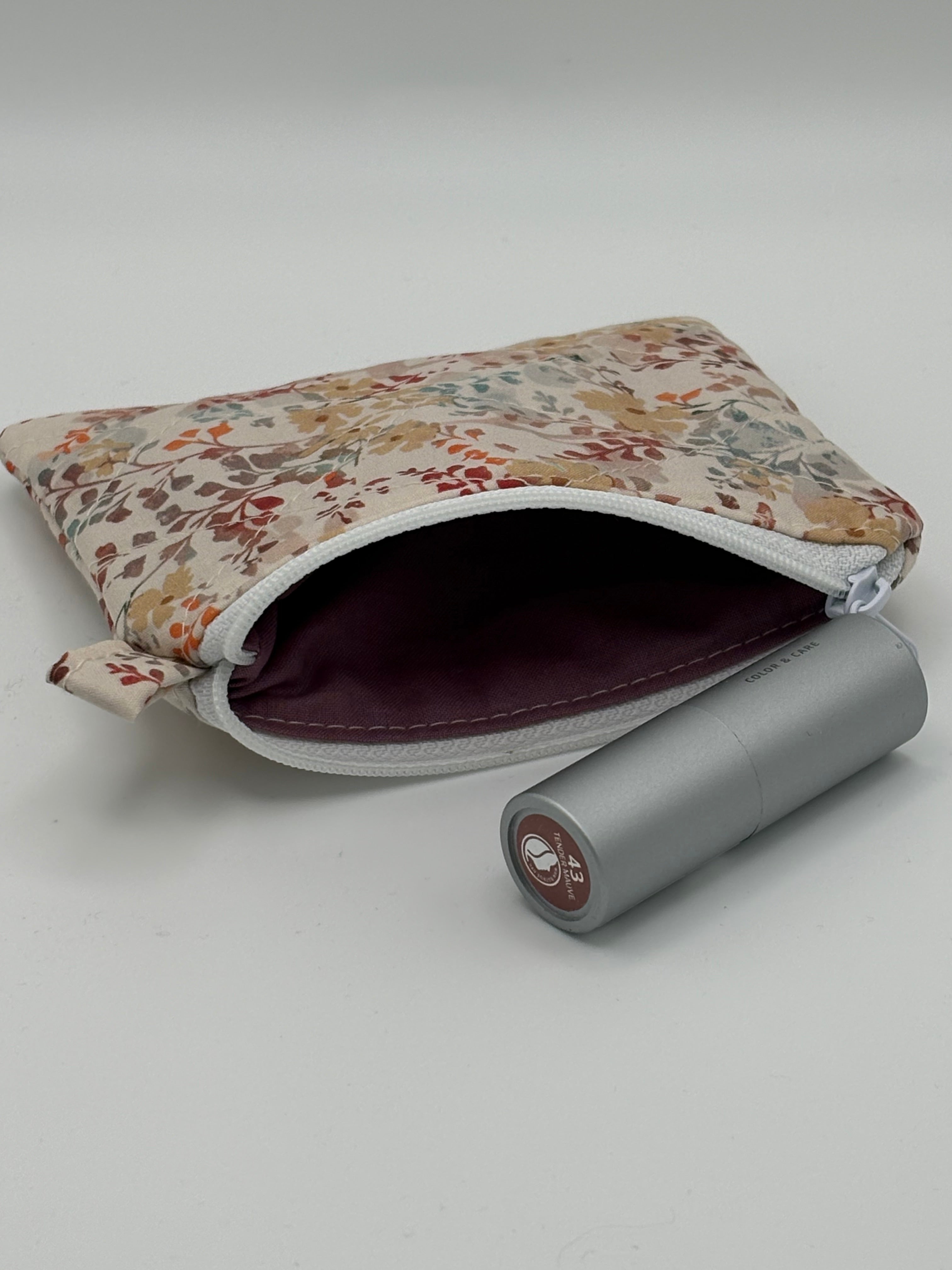 Mini Geldbörse Zarte Blümchen Beige Handgemacht