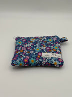 Mini Geldbörse Blau Bunte Blumen Handgemacht