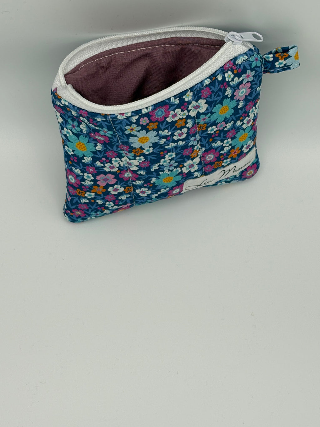 Mini Geldbörse Blau Bunte Blumen Handgemacht