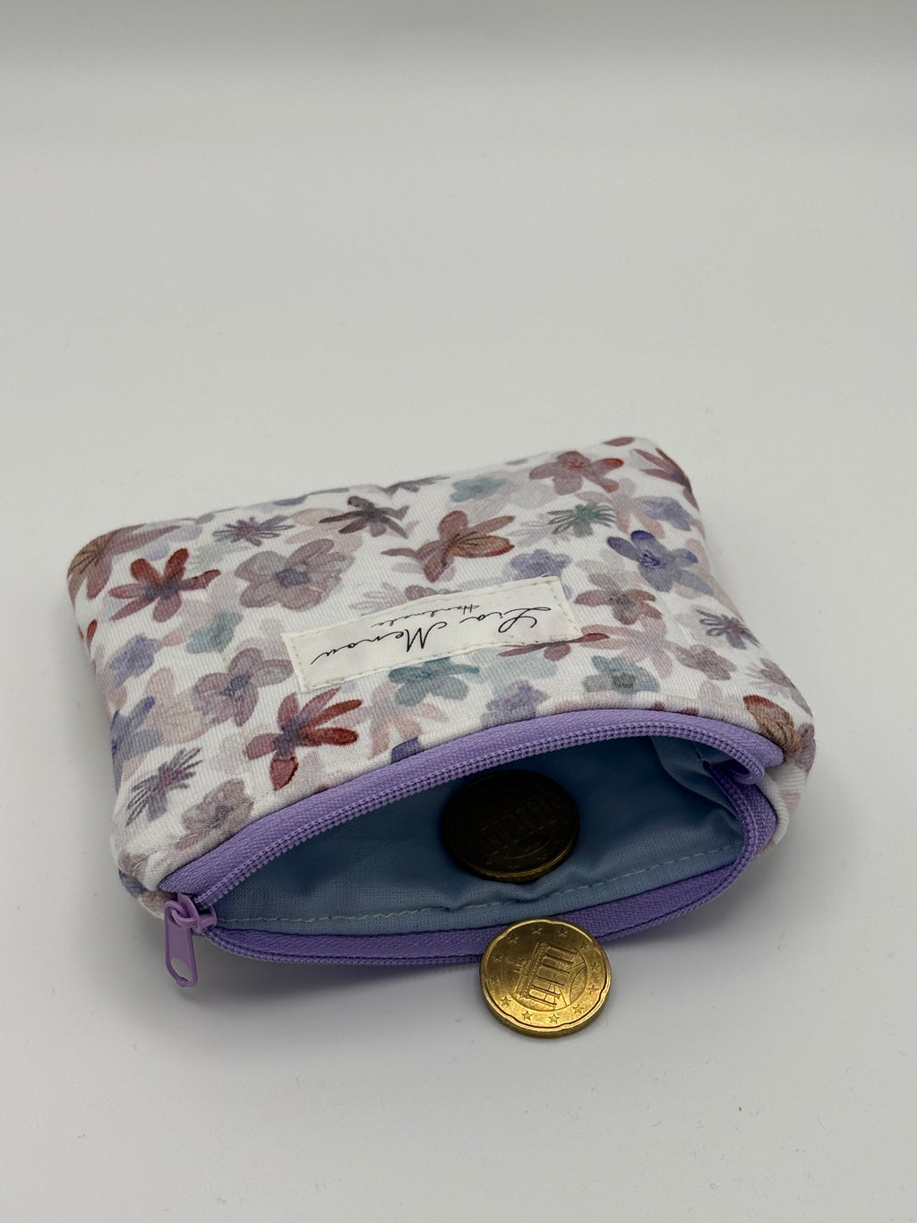 Mini Geldbörse Bunte Blumen Lila Handgemacht