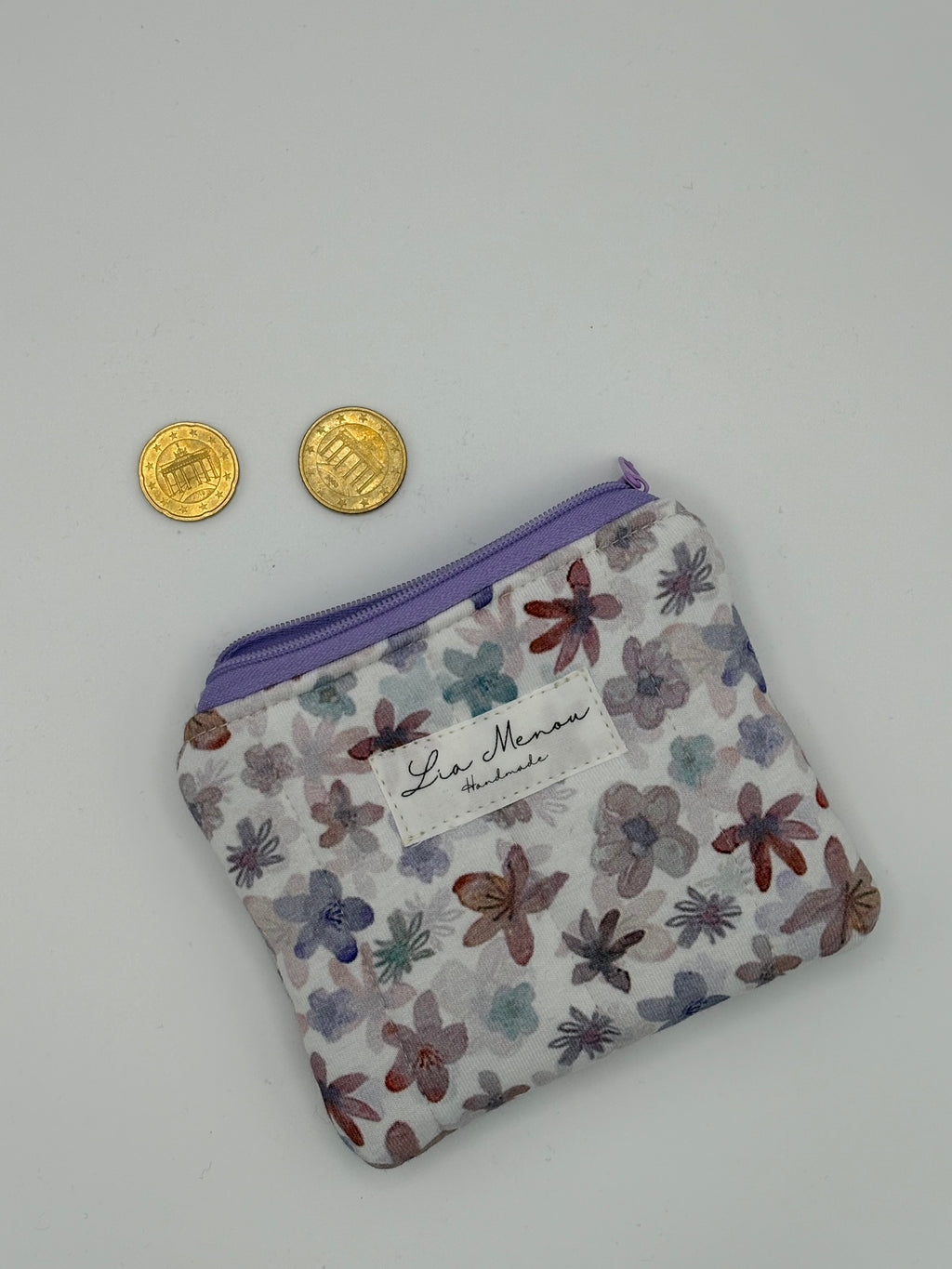 Mini Geldbörse Bunte Blumen Lila Handgemacht