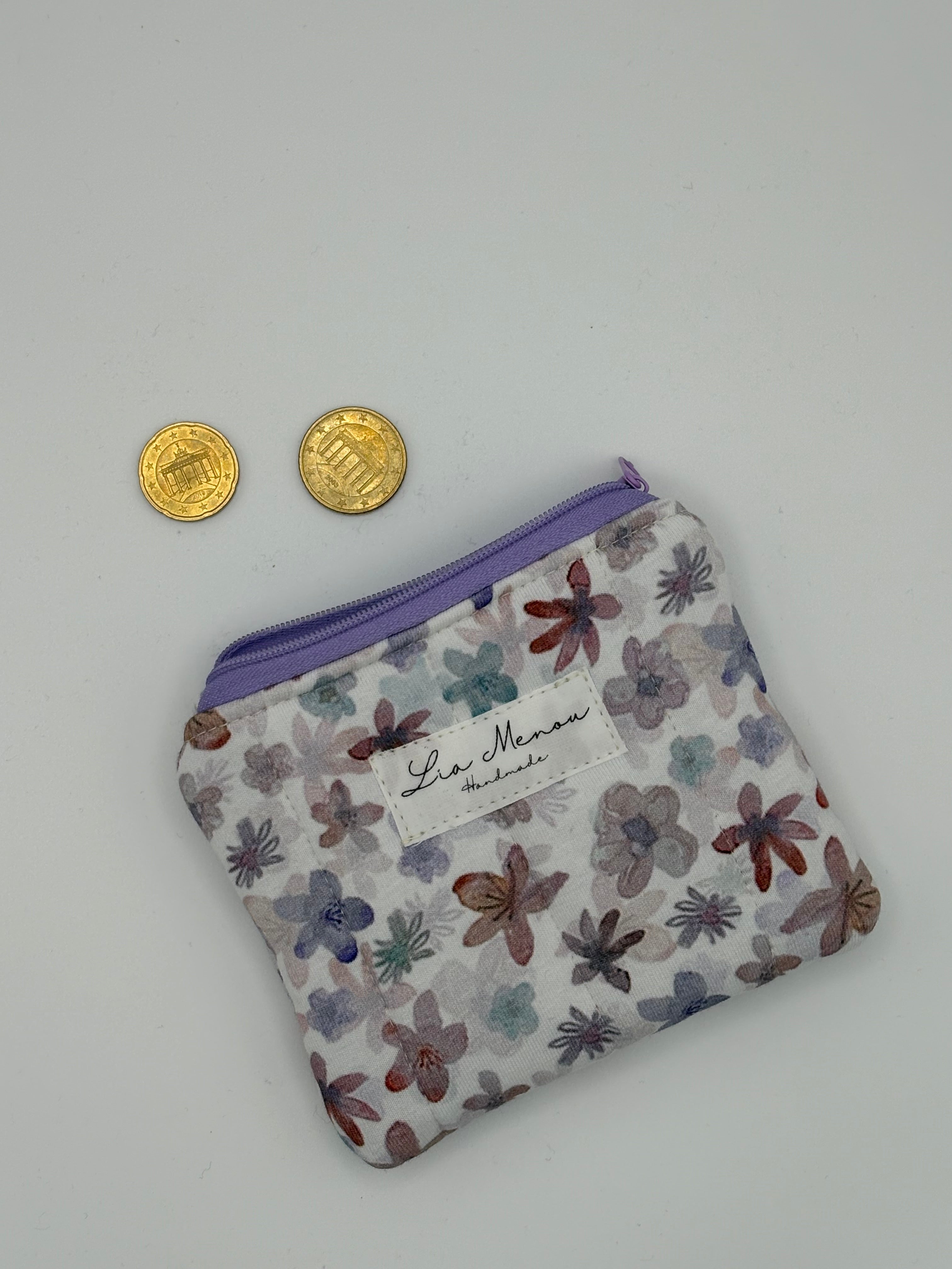 Mini Geldbörse Bunte Blumen Lila Handgemacht