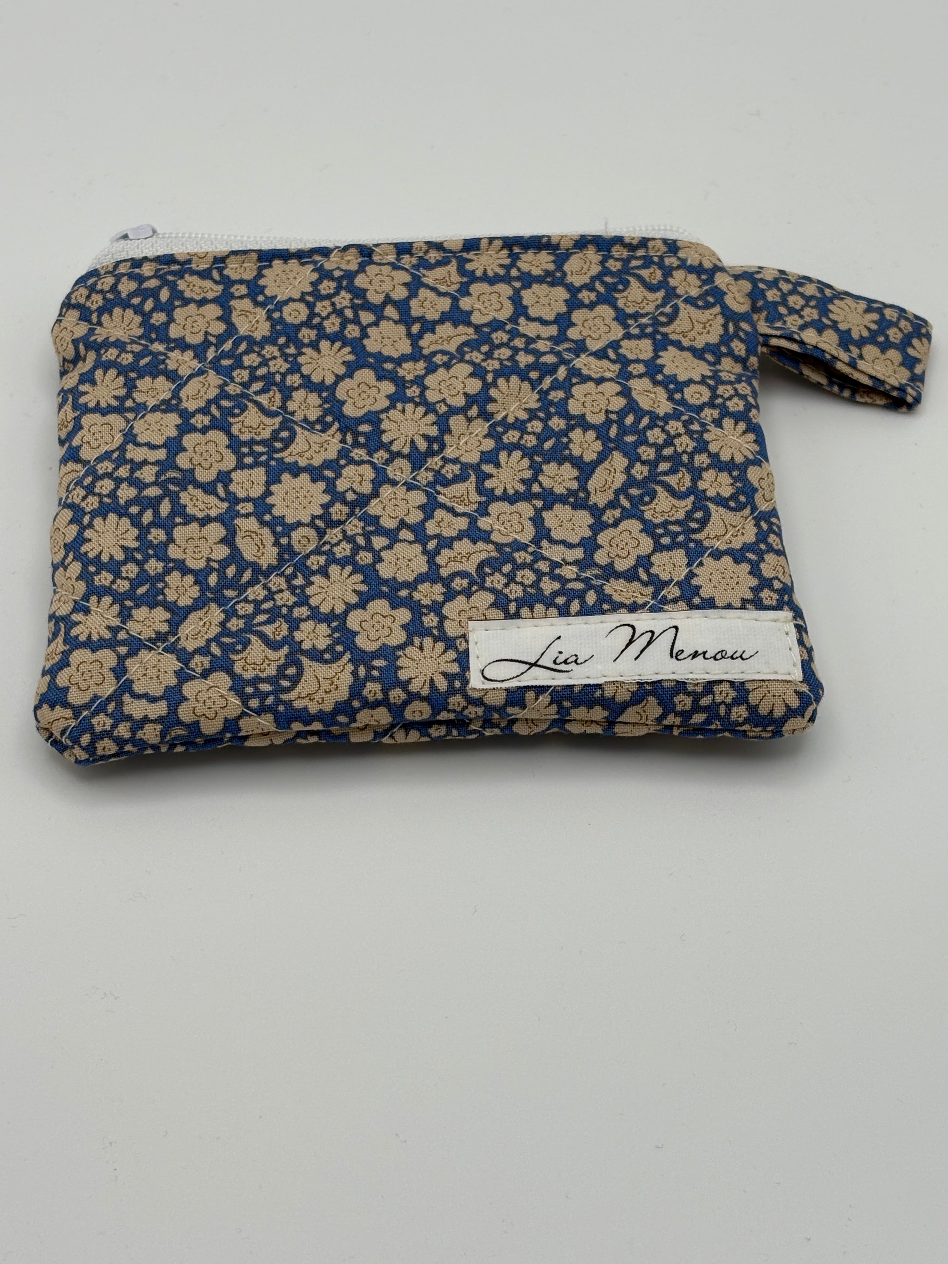 Mini Geldbörse Blau Goldene Blumen Handgemacht