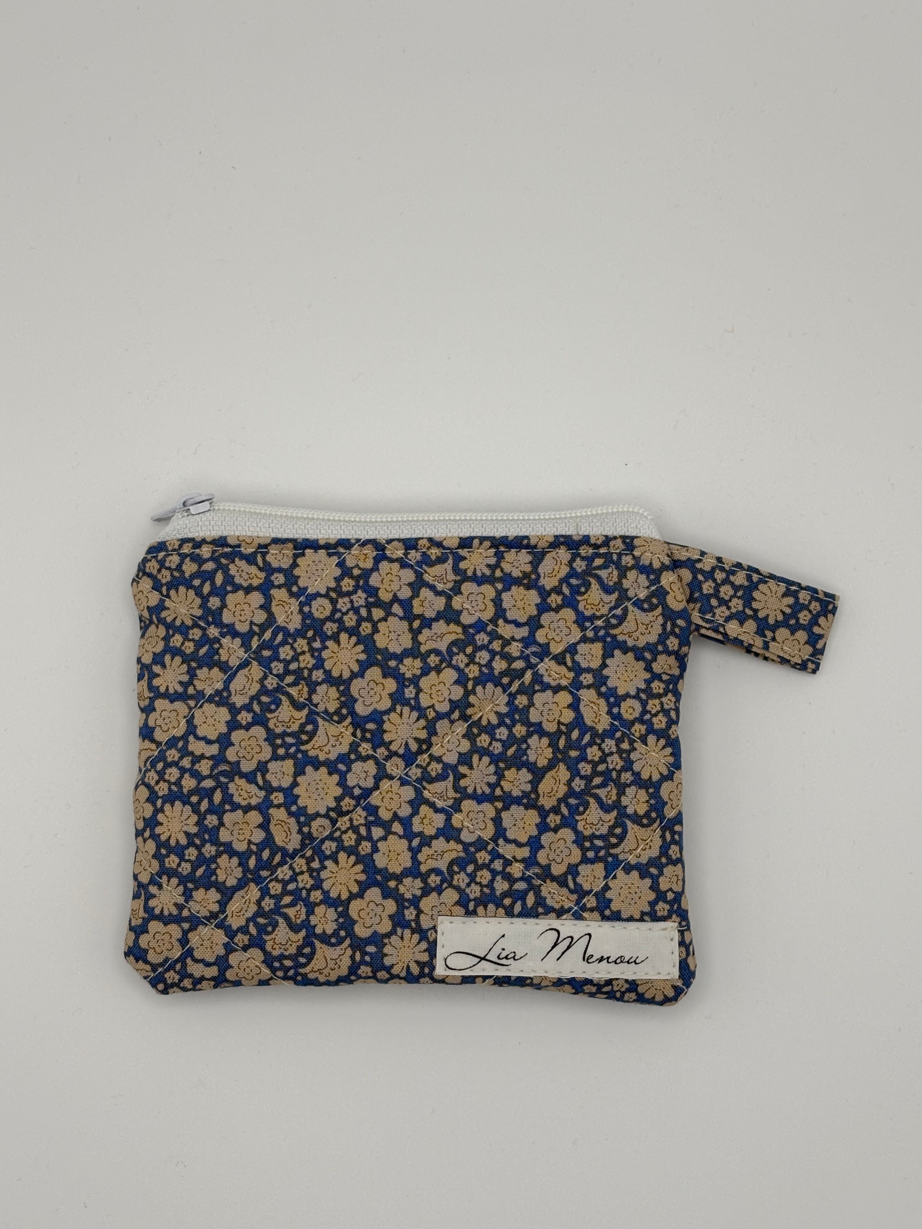 Mini Geldbörse Blau Goldene Blumen Handgemacht