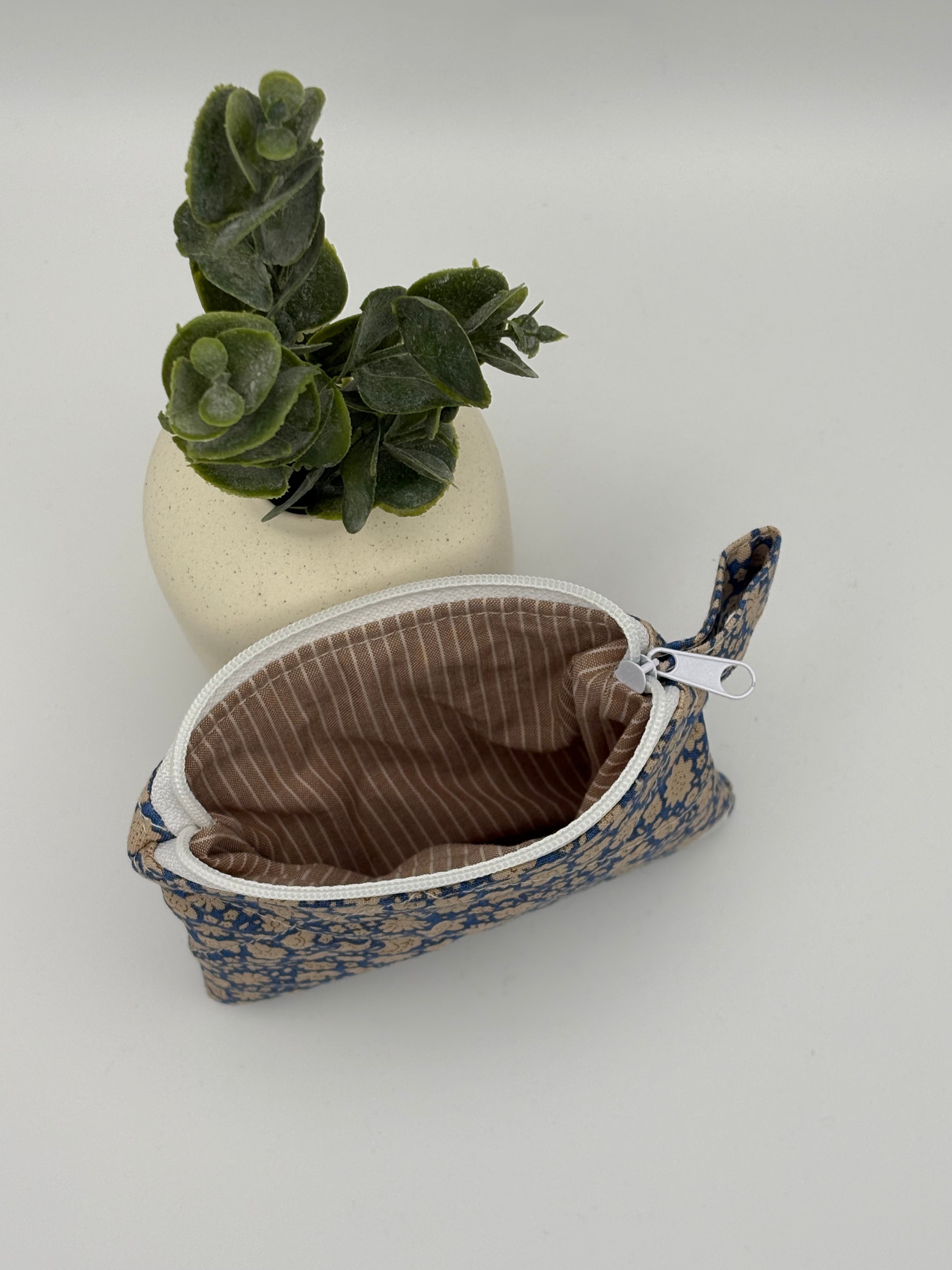 Mini Geldbörse Blau Goldene Blumen Handgemacht