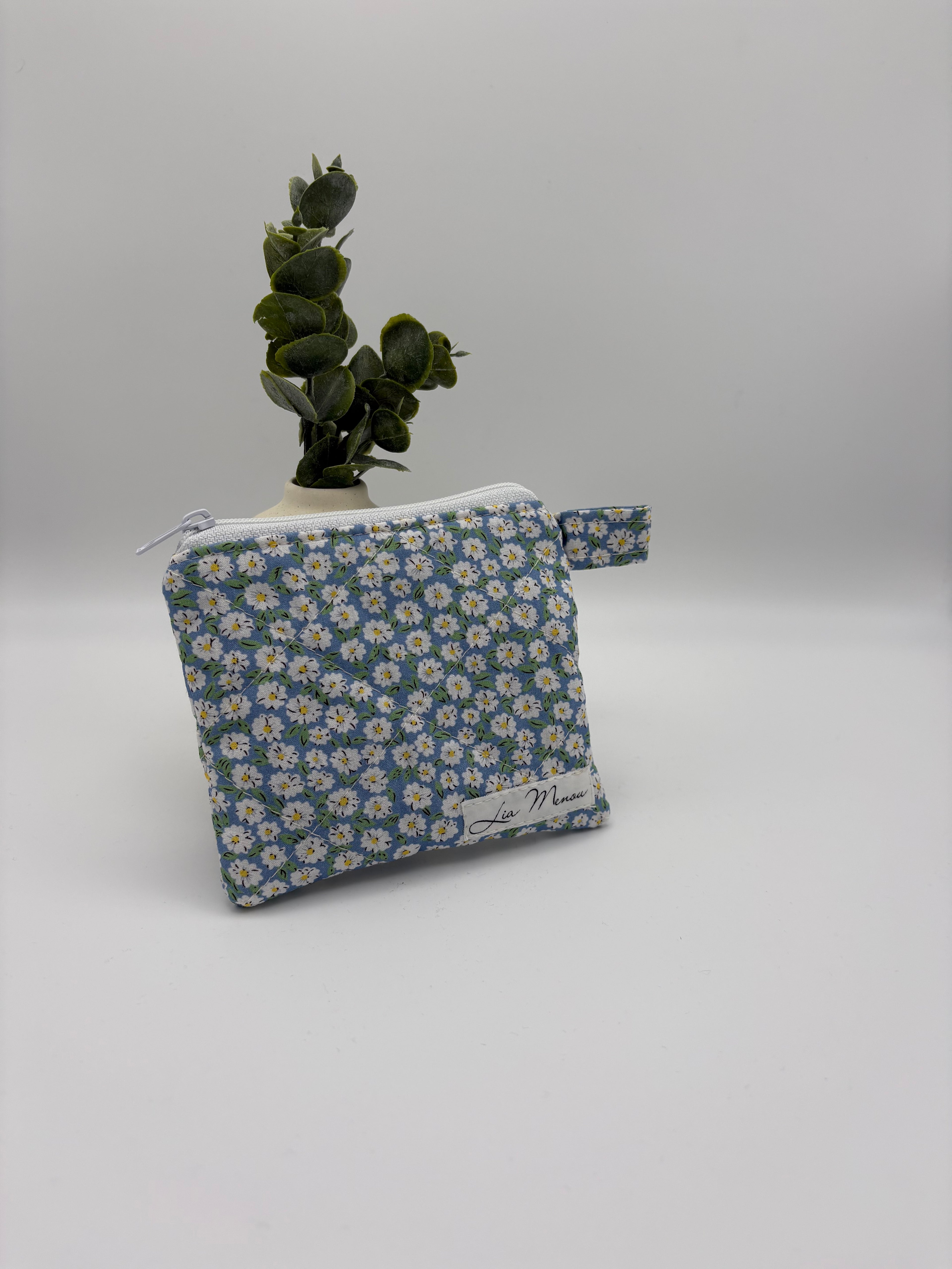 Mini Geldbörse Blau Weiße Margeriten Handgemacht