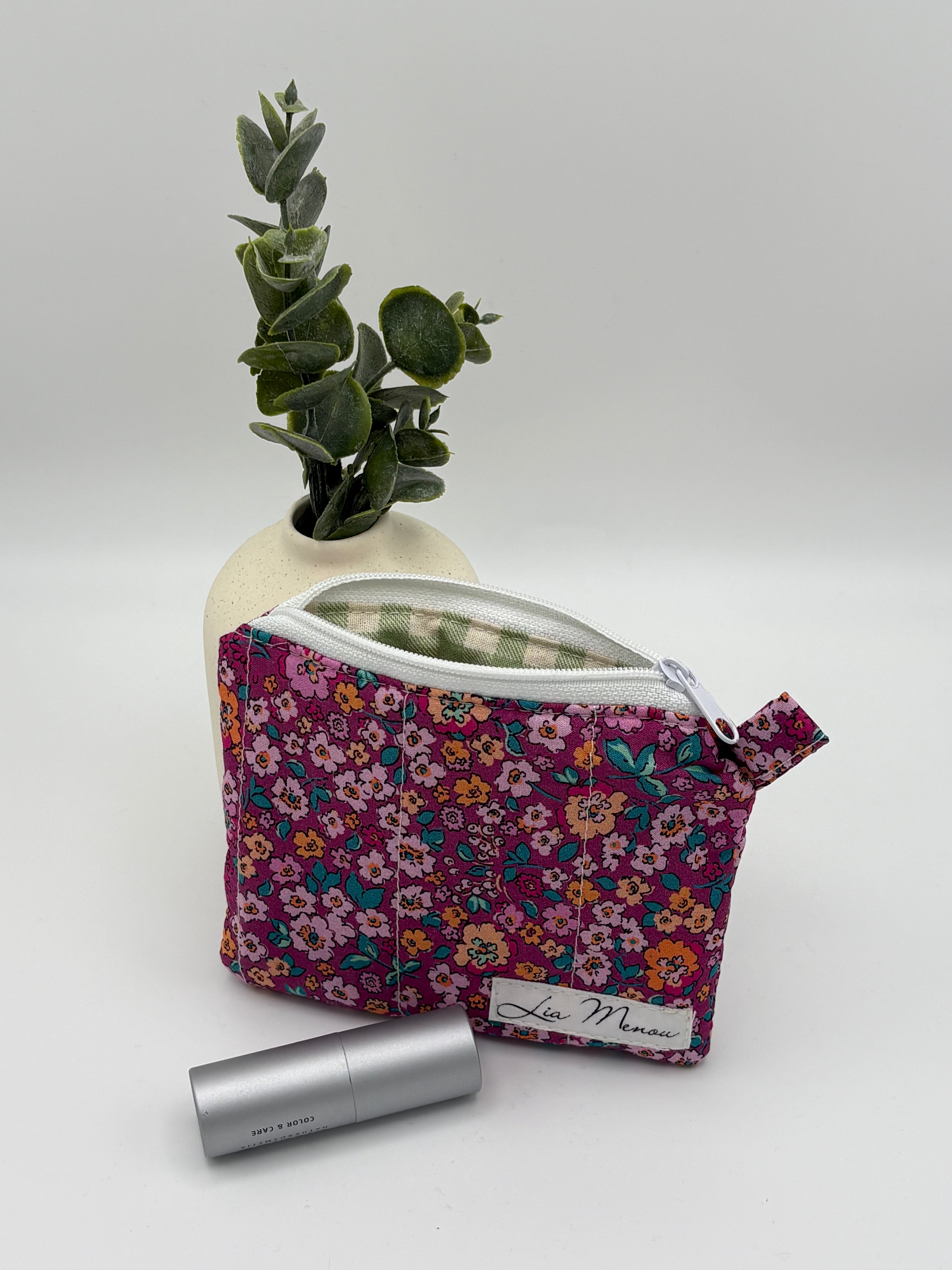 Mini Geldbörse Pink Rosa Blumen Handgemacht