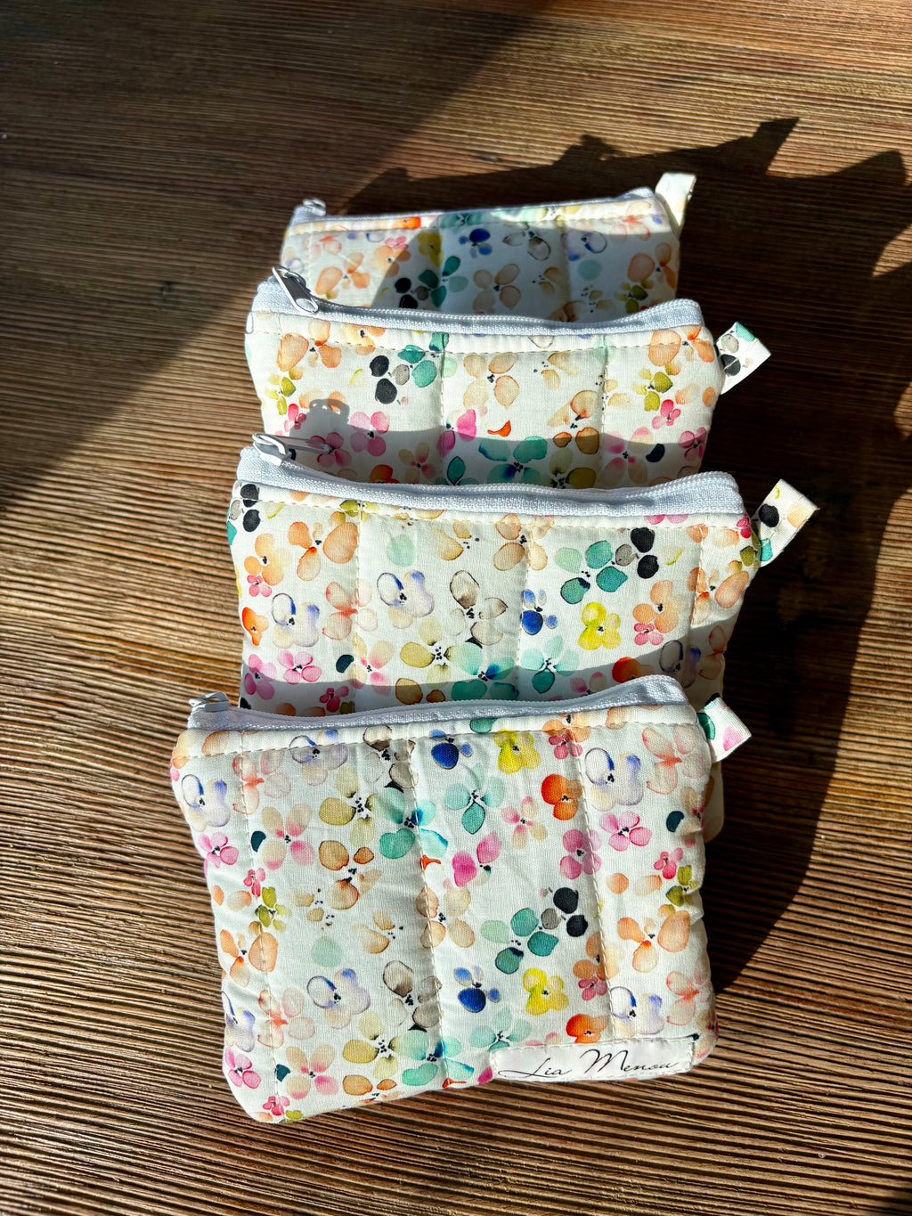 Mini Geldbörse Bunte Blumen Blaues Karo Handgemacht