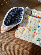 Mini Geldbörse Bunte Blumen Blaues Karo Handgemacht