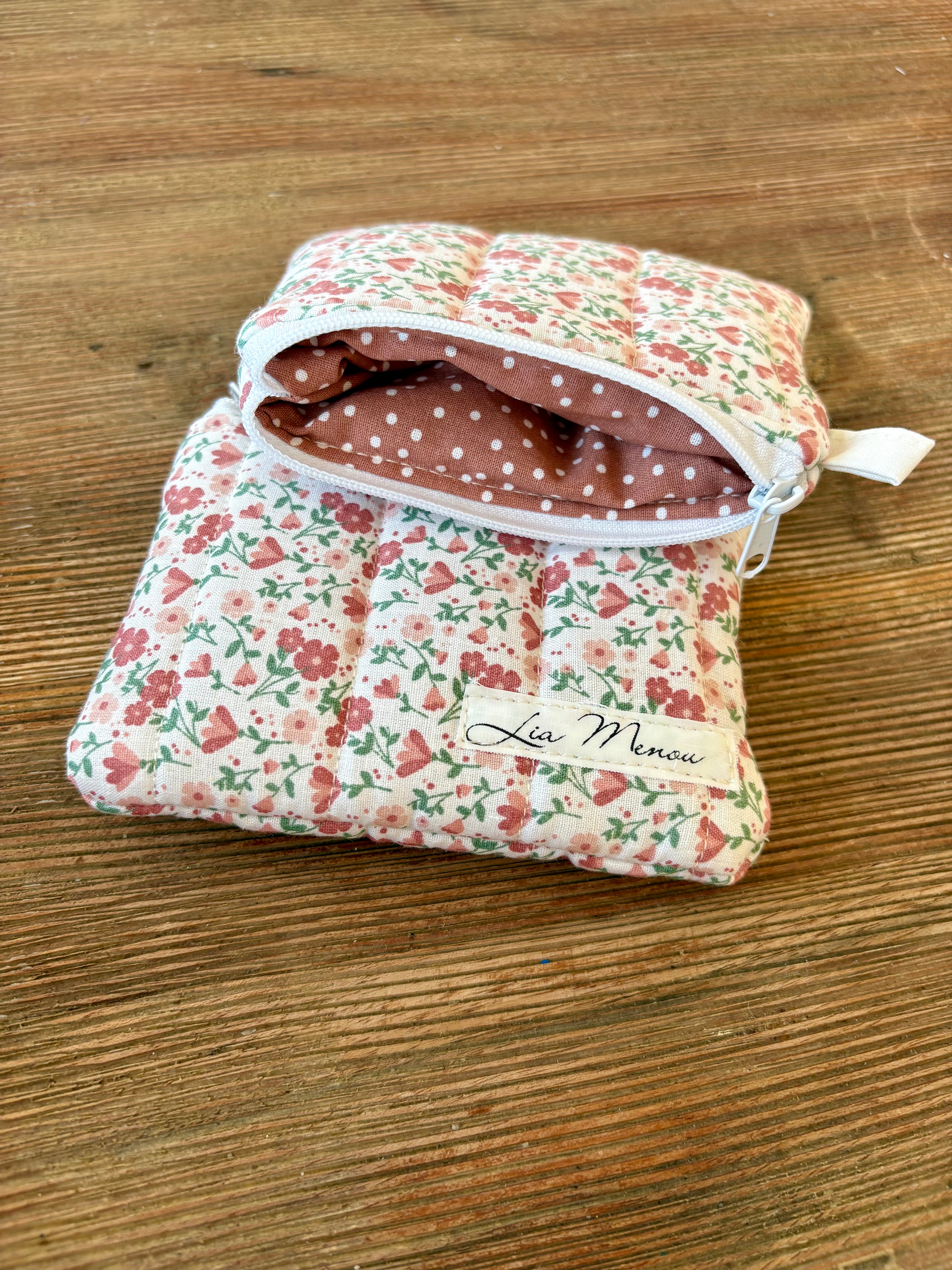 Mini Geldbörse Blumen Außen Punkte Innen Handgemacht