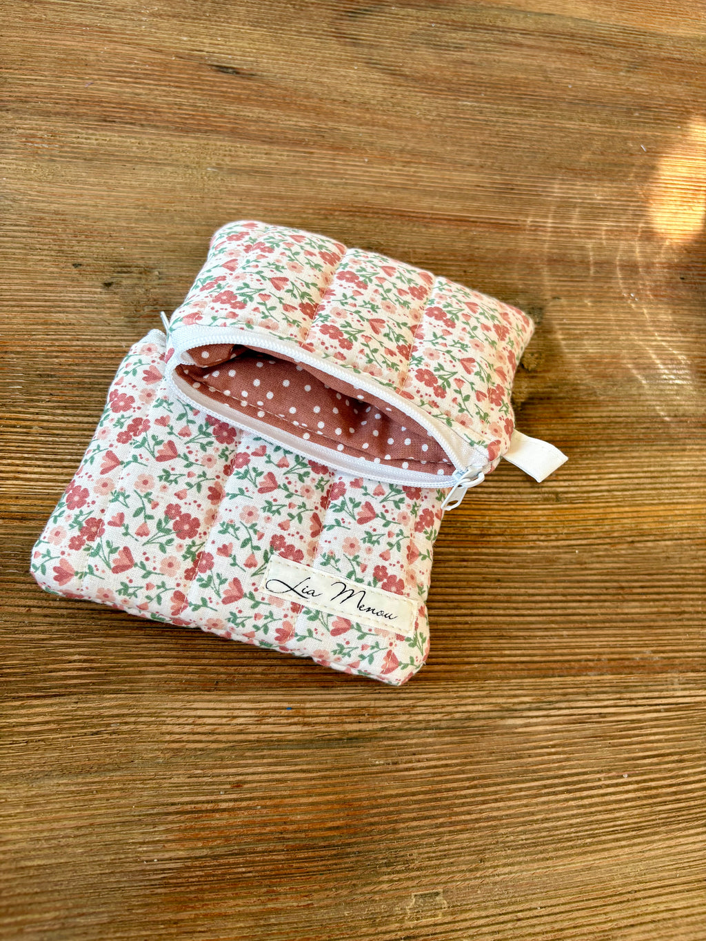 Mini Geldbörse Blumen Außen Punkte Innen Handgemacht