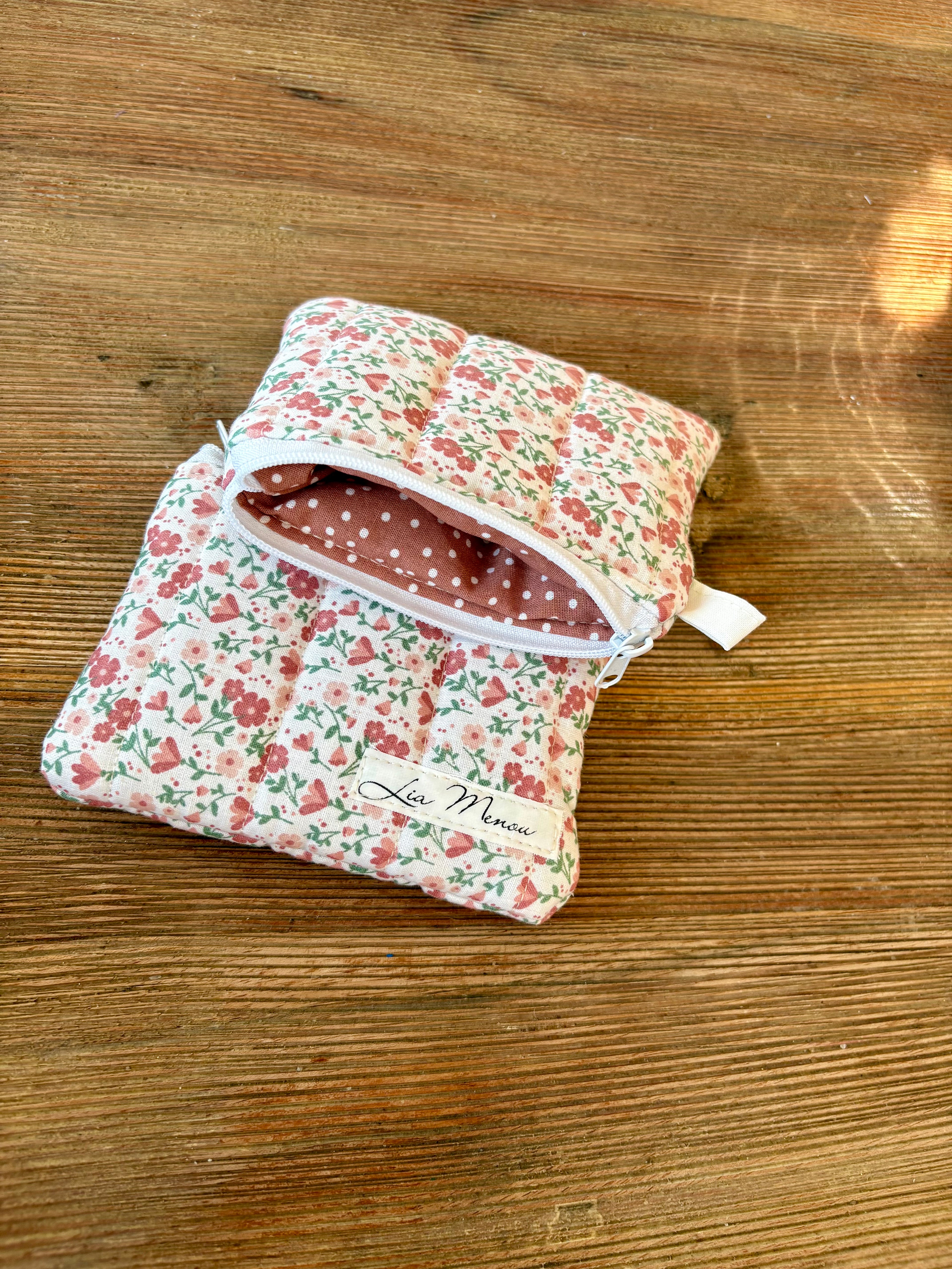 Mini Geldbörse Blumen Außen Punkte Innen Handgemacht