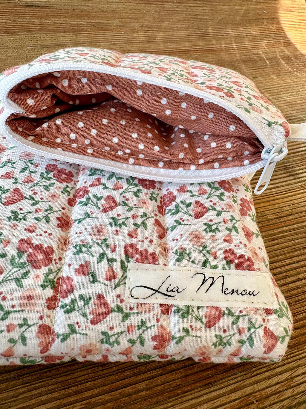 Mini Geldbörse Blumen Außen Punkte Innen Handgemacht