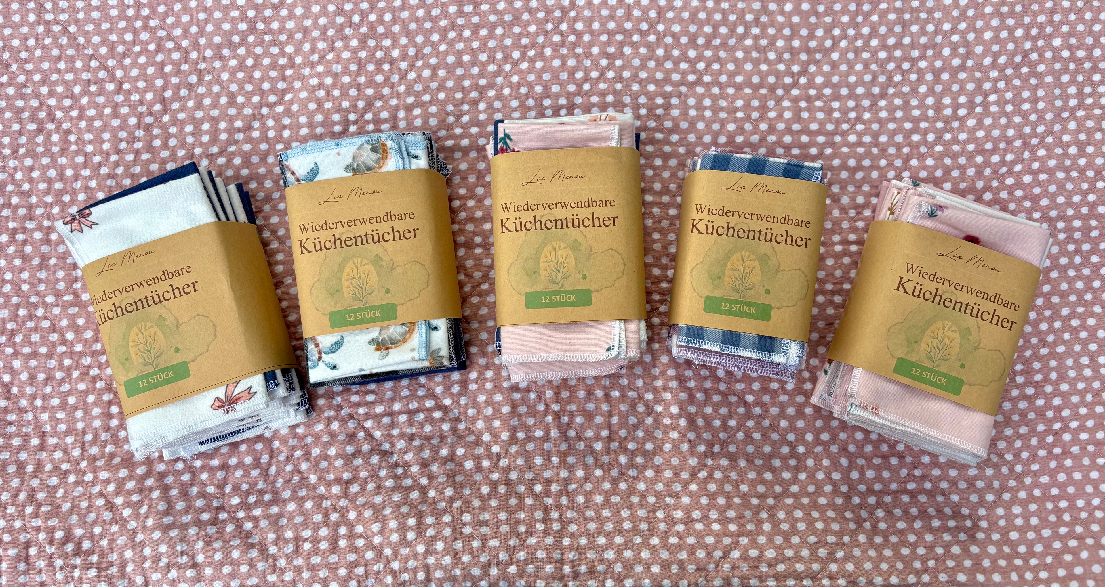 Küchentücher Set · 12 Stück · handgenäht aus Bio-Baumwolle