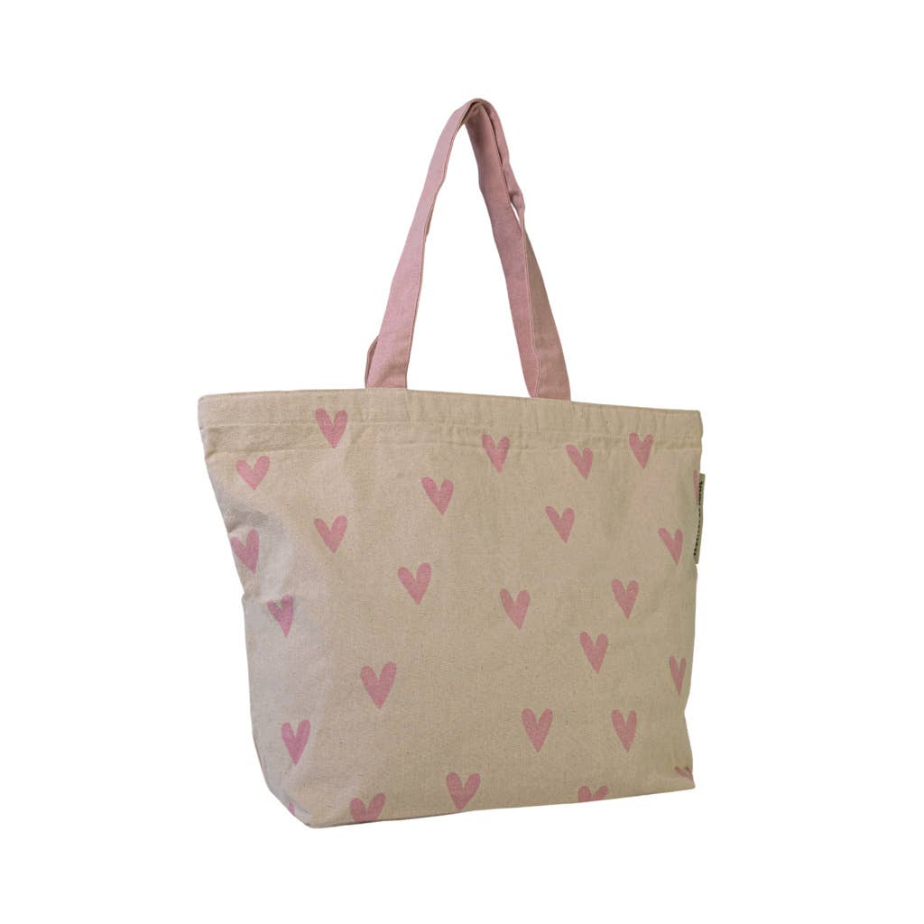 NoMorePlastic Bags - Nachhaltige Einkaufstasche Pink Hearts Hergestellt aus recycelter Bettwäsche
